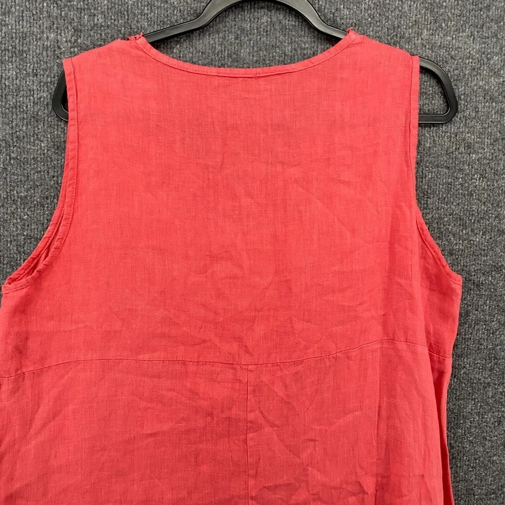 Plazza Roma Linen Top Womens M Pink Crochet Neck Sleeveless Coastal Resort Italy